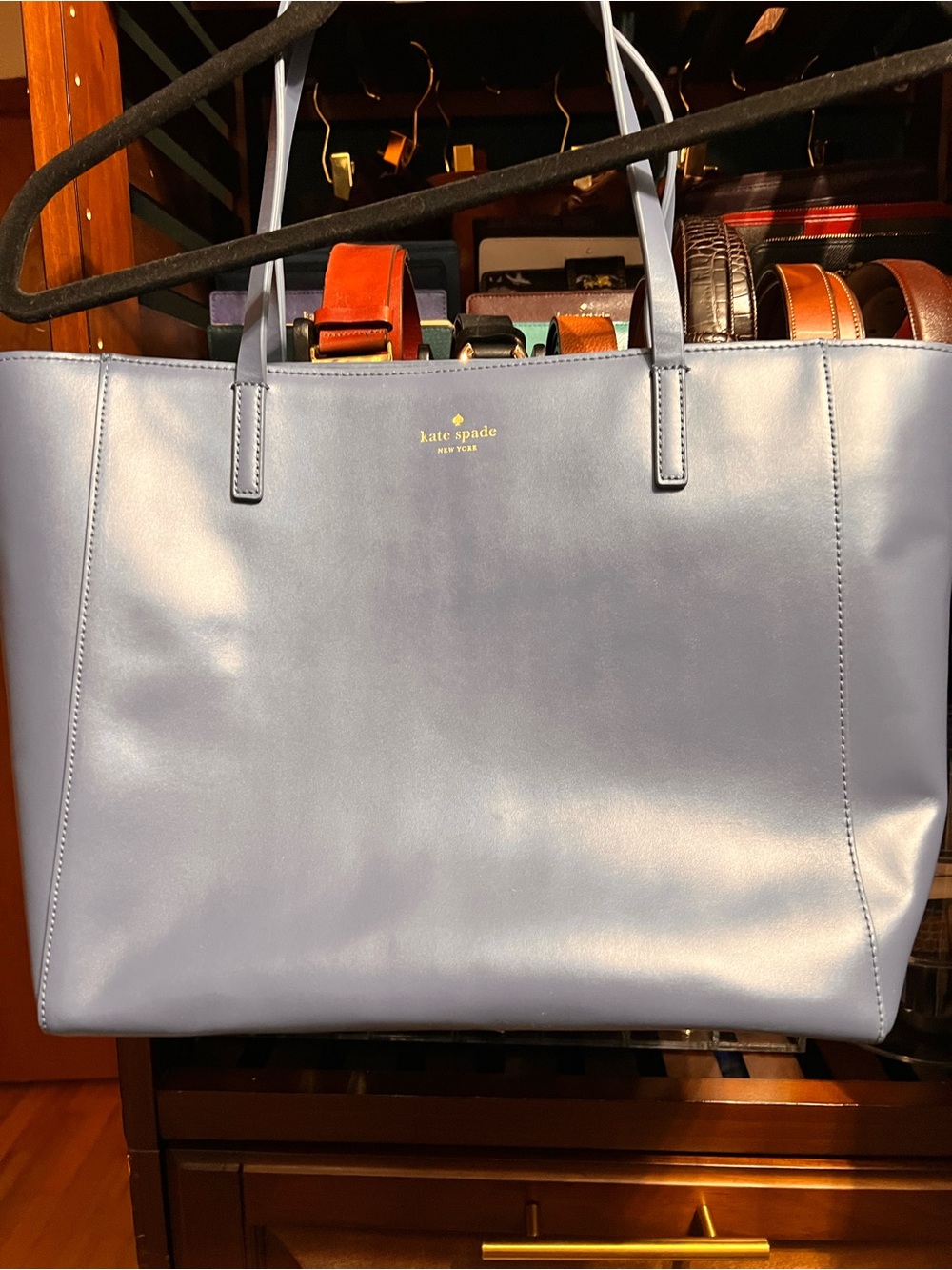 kate spade Pale Blue Leather Tote with Gold Logo